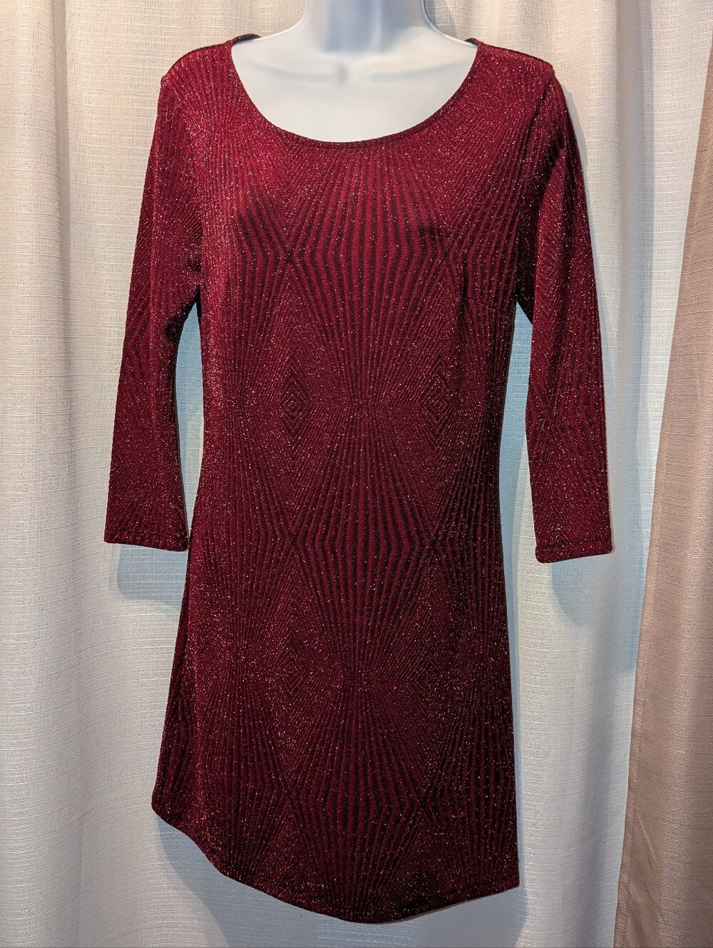 Trixxi Sparkling Burgundy Geometric Knit Dress